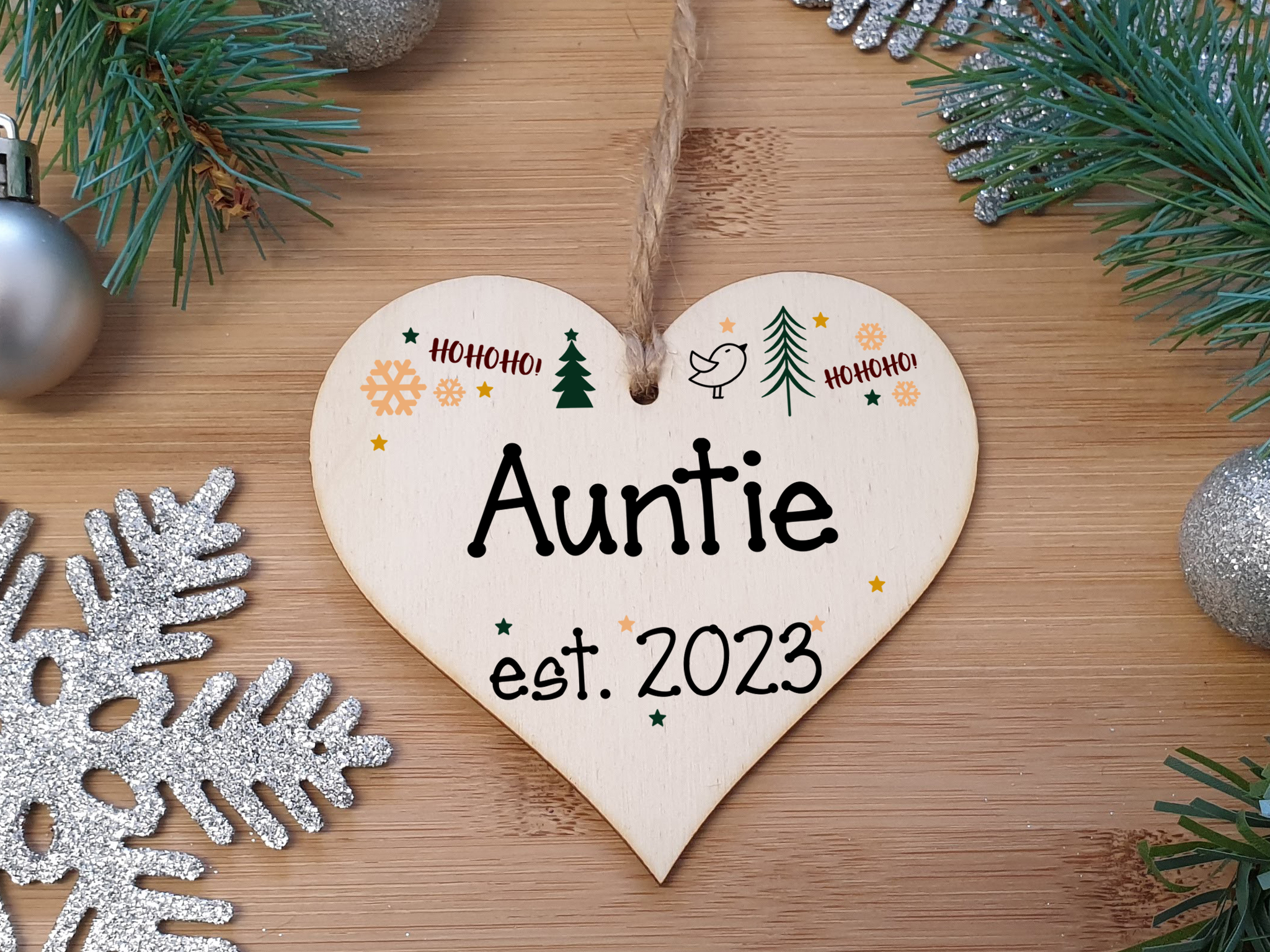 Handmade Christmas Hanging Wooden Heart Plaque Decoration Gift perfect aunties godparents newborns 2022