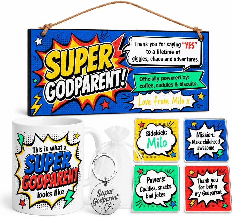 Pop Art Super Godparent personalised gift box set