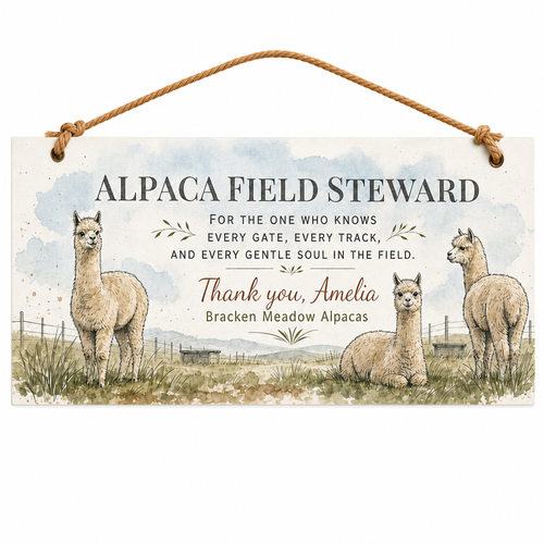 Alpaca Field Steward Personalised Wooden Plaque